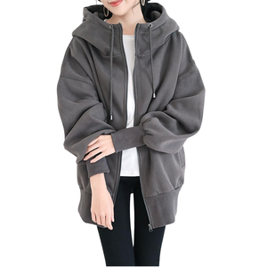 JAC22 DZ54182 Collection Printemps-Été Sweat-shirt long à capuche en tricot imprimé avec logo frontal, coupe ample, manches courtes et fermeture éclair pour femme - Product Image 1