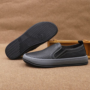 Mocassins en cuir véritable pour hommes, bout rond, semelle en caoutchouc, doublure en mesh respirant, chaussures de bureau et de ville - Product Image 1