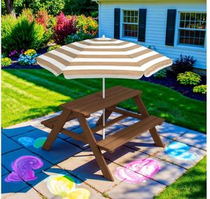 Tavolo da Picnic <span class=keywords><strong>in</strong></span> <span class=keywords><strong>Legno</strong></span> Personalizzato per Bambini con Ombrellone, Set Tavolo per Attività all'Aperto con Panche Integrate, Capacità 220 libbre, Artigianato <span class=keywords><strong>in</strong></span> <span class=keywords><strong>Legno</strong></span> - Product Image 2