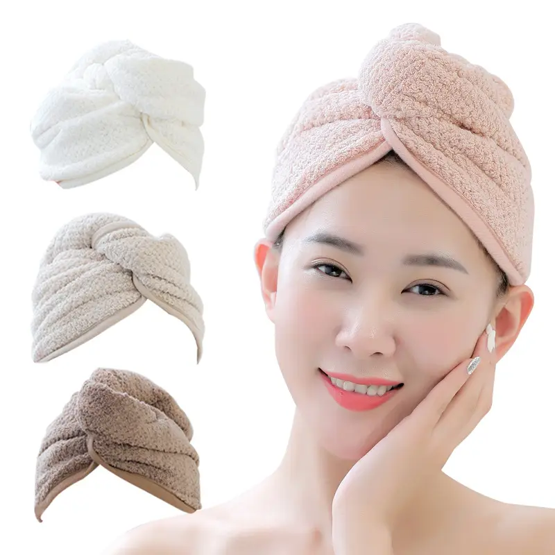 Envoltura de toalla de pelo de microfibra de secado rápido súper absorbente para mujeres