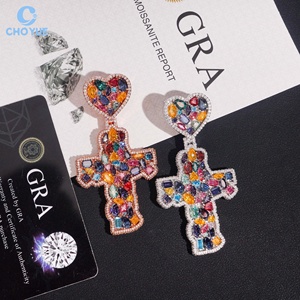 925 <b>Silver</b> Cross Pendant With Heart Top Colored Moissanite Iced Out Luxury Women's Religious Jewelry Party <b>Charm</b> - Product Image 5