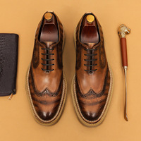 Chaussures brogues à lacets en cuir pleine fleur pour hommes, style britannique, dessus en cuir véritable gaufré et sculpté