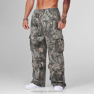 Logo kustom Streetwear kualitas tinggi cetak kebesaran kaki lebar berburu pria pohon asli Camo celana kargo longgar - Product Image 1