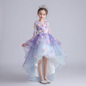 Robe de bal violette pour filles Robe de mariage à fleurs pour enfants Piano Performance Outfit Fluffy Gaze Dentelle <span class=keywords><strong>D</strong></span>écorée Fleur Fée Été - Product Image 3