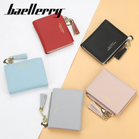 Baellerry dompet pendek wanita, gesper koin Multi kartu ritsleting rumbai Saffiano