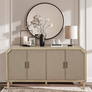 Manufacturer's 60-inch console table with linen doors, sofa table, wooden <b>sideboard</b> with adjustable 2-shelf. - Product Image 1