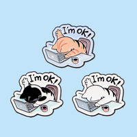 Bros Kucing Kartun I'm OK untuk Pria Wanita, Pin Kerah untuk Pakaian, Pin Enamel Lunak untuk Tas Ransel, Lencana Logam, Aksesoris Fashion