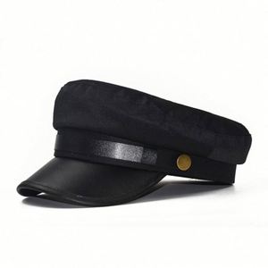 New Breathable PU Leather Brim Flat Top Beret <b>Hat</b> with Buckle Women Fashion Outdoor Captain <b>Hat</b> - Product Image 3