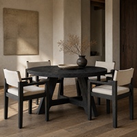 Ensemble de table à manger ronde pour 6 personnes, table de cuisine en bois massif avec chaises et coussins, style rustique farmhouse, finition en bois naturel