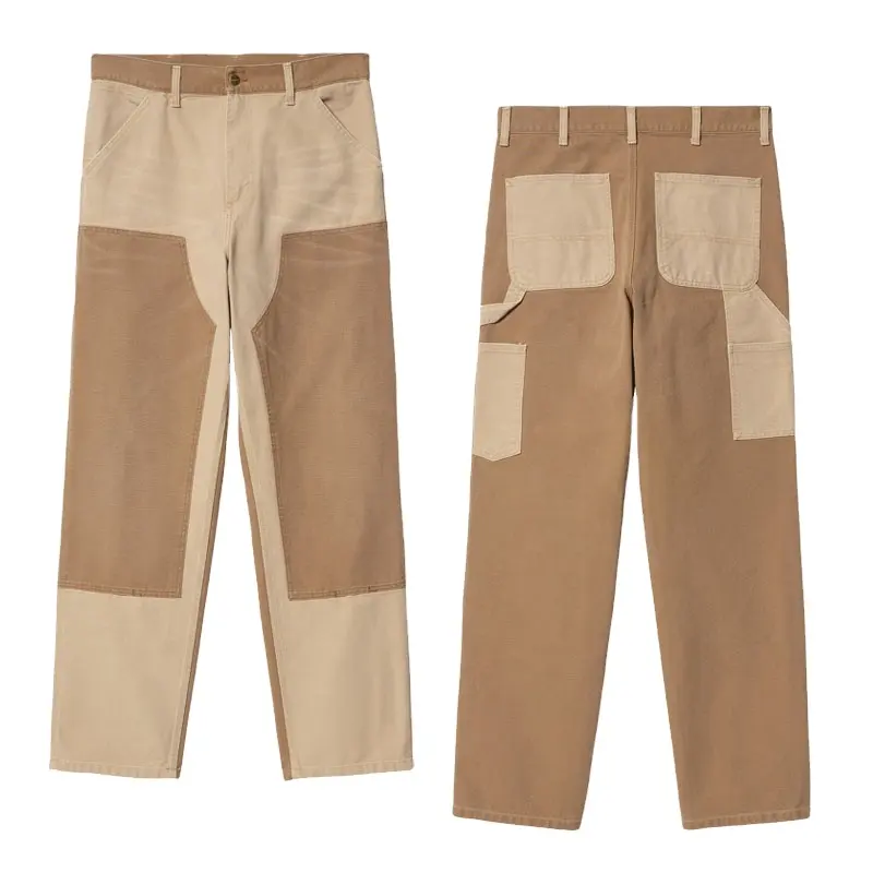 Men's Khaki Double Knee Carpenter Pants Work Jeans Two Tone Painter Custom Stone Washed Men Cargo Pants