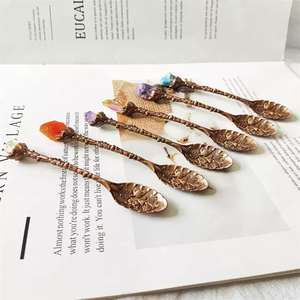 Cuillère à café mignonne, <span class=keywords><strong>petites</strong></span> cuillères à thé avec un cristal sur le dessus, mini-cuillères de guérison avec des cristaux pour le thé - Product Image 4