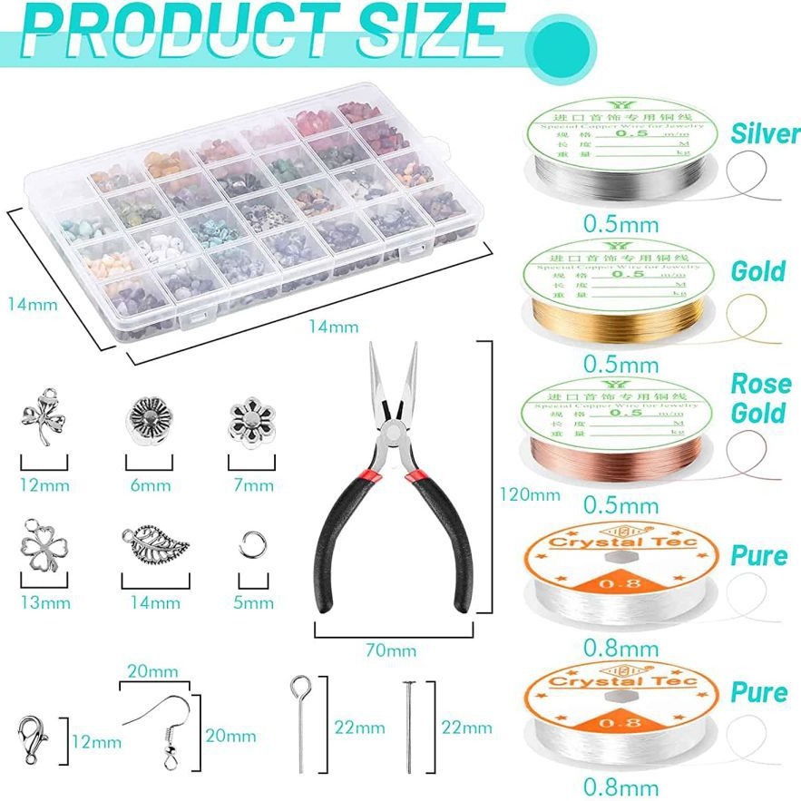 Irregular Gemstone 28 Grid Assorted DIY Jewelry Making Kit with Natural Crystal Chip Stones Loose Beads Jewelry Accessory Supply