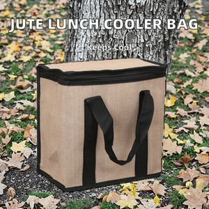 Sac isotherme tactique d'extérieur en jute, écologique, pour le déjeuner, les voyages, les pique-niques et le travail - Product Image 2