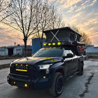 Camper de camion tout-terrain avec logo personnalisé, adaptable à la benne de pick-up, avec porte-bagages de toit et échelle pour le camping