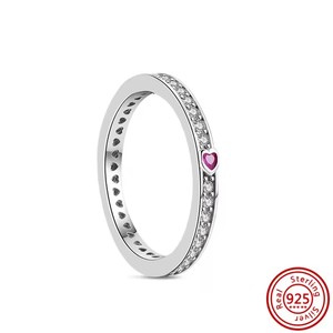 Anillos Pantaro de Plata de Ley S925 con Corazón Rojo y Circonita, Anillo de Eternidad para Mujer, Anillos de Compromiso y Boda, Joyería de Moda - Product Image 3