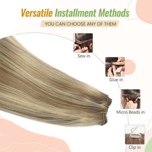 Extensiones de Cabello Humano Real Cosidas a Mano, 80g, <span class=keywords><strong>Rubio</strong></span> Ceniza Platino, Liso Suave, <span class=keywords><strong>con</strong></span> <span class=keywords><strong>Mechas</strong></span> Rubias Mixtas, 12 Pulgadas - Product Image 6