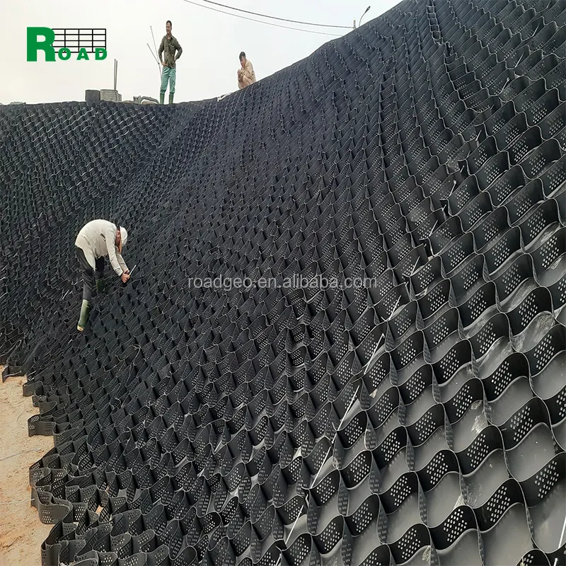 مصنع الصين رخيصة البلاستيك hdpe أسود شبكة طريق القيادة الحصى الجيوسل للحصى الطريق راصف منحدر حماية