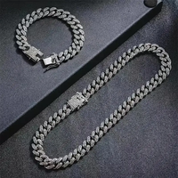 Ensemble de collier et bracelet cubain en strass de 13 mm, 2 pièces, pour hommes et femmes, bijoux de rappeur, cadeau