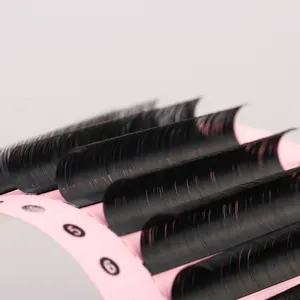 Bandejas de seda para cílios individuais de caxemira 10mm 18mm easy fan, bandejas pretas e marrom, 16 linhas
