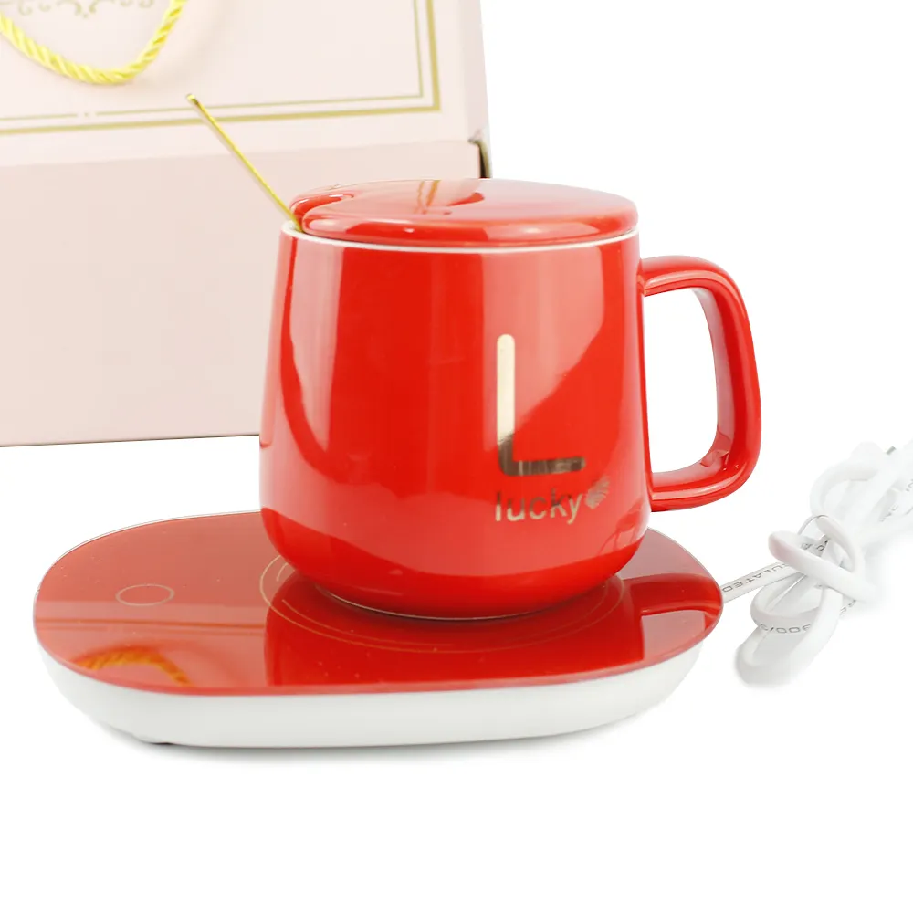 USB Nhiệt Độ Không Đổi Coaster Sưởi Ấm Gốm Mug Với Coaster Và Muỗng