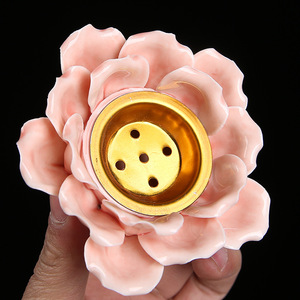 Brûleur d'encens créatif en céramique, forme de fleur de lotus islamique arabe, brûleur d'encens en métal, porte-bougie en céramique pour bougie chauffe-plat, pour intérieur - Product Image 1