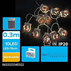 Ghirlanda luminosa a batterie 3AA, 1,5 m, bianco caldo, include guanti pendenti in legno; ideale per decorazioni festive e - Product Image 1