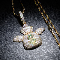 Pendentif Hip Hop personnalisé Sac d'argent volant entièrement serti de zircons, accessoires de collier pour hommes et femmes