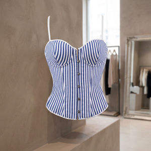 Women's Blue White Striped <b>Corset</b> Camisole With Buttons Thin Shoulder Straps <b>Shapewear</b> Top - Product Image 4
