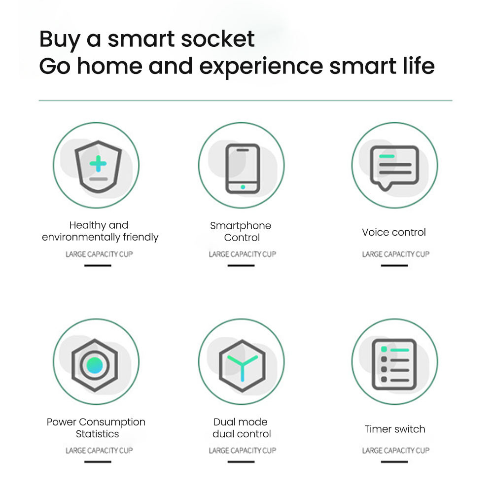 HONPNK 60Tuya Italian Chilean Standard WiFi Smart Socket Alexa Mobile Remote Voice Control 16A Compatible European Standard Plug