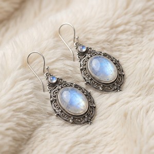 Ear enlace oem odm 925 Sterling Silver Vintage Filigree Rainbow Moonstone Dangle <b>Hook</b> <b>Earrings</b> Antique Gemstone Drop <b>Earrings</b> - Product Image 2