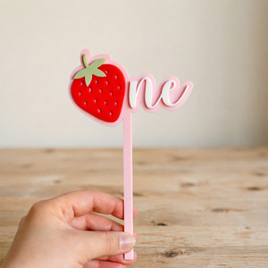 Banner per <span class=keywords><strong>Torta</strong></span> in Acrilico a Doppio Strato con Fragole per il Primo Compleanno di una <span class=keywords><strong>Bambina</strong></span>, Decorazione per <span class=keywords><strong>Torta</strong></span> - Product Image 5