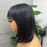 Wig bob rambut manusia mesin dibuat dengan kepadatan tinggi wig bob lurus hitam alami dengan bang