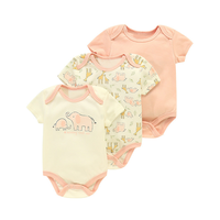 Ensemble de 3 barboteuses d'été respirantes et imprimées pour bébé, avec cintre, manches courtes, nouveau-né 0-3 mois, unisexe, vente en gros