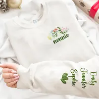 Sweat-shirt personnalisé à motif floral unisexe, pull à col rond, impression de nom personnalisée, confortable, manches longues, cadeau pour maman, grand-mère, anniversaire