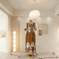 Robe Boubou Africaine en Gros pour Femmes, Manches Courtes, Imprimé Palmiers, Taille à Cordon, Grande Taille, Robe Longue Décontractée Maxi