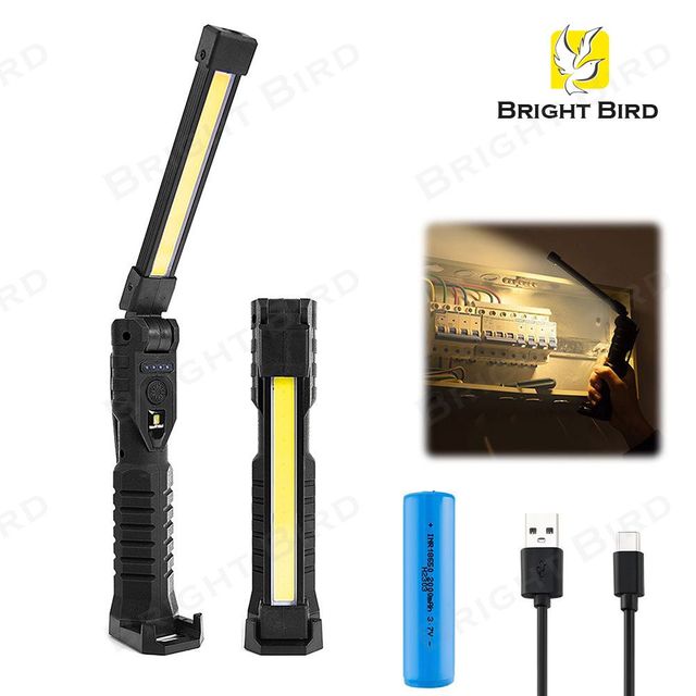 Bright Bird Portable Foldable Magnetic COB Work Light 310lm USB Rechargeable LED Waterproof Inspection Flashlight Hook Car