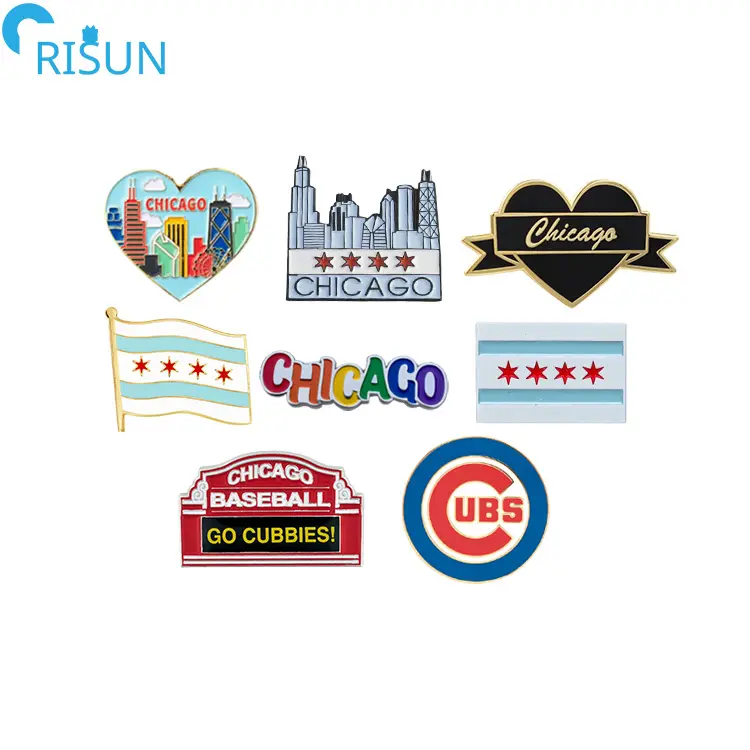 Aangepaste Emaille Ons United States Chicago Vlag Kaart Geëmailleerde Metalen Pinnen Reversen Pinnen Badges Broches Custom Chicago Emaille Pin