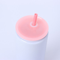Taza de masón de sublimación térmica de 16OZ, termo de acero inoxidable con tapa de color, taza de vacío de paja de plástico de colores