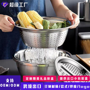 Stainless Steel <b>Colander</b> Set With Lid And <b>Strainer</b> Bowl For Kitchen Vegetable Washing And Drainage - Product Image 5