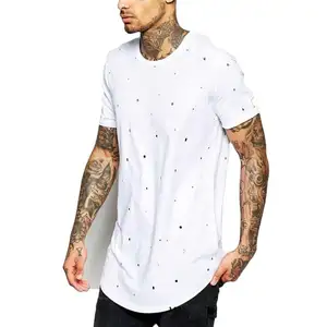 Camiseta Longline envelhecida em branco personalizada para homens