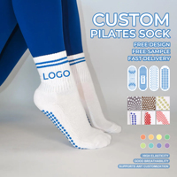 Chaussettes de Pilates en coton à rayures bleues pour femmes, logo personnalisé, points en silicone antidérapants, respirantes, design gratuit