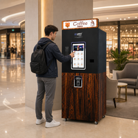 Distributeur automatique de café en libre-service avec écran tactile et cabinet en bois pour bureaux, hôtels et espaces commerciaux