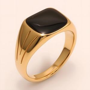 Wholesale 24K Gold Plated 316L Stainless Steel <strong>Ring</strong> Black Enamel Drop Glaze <strong>Craft</strong> Square Signet <strong>Ring</strong> for Men's Jewelry - Product Image 6