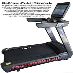 ลู่วิ่งไฟฟ้าเชิงพาณิชย์ MB-950 มอเตอร์ <span class=keywords><strong>3</strong></span>-7 แรงม้า ความเร็ว 20-25 กม./ชม. ปรับความชัน 0-20% สายพานวิ่ง 23.5*60 นิ้ว - Product Image 2