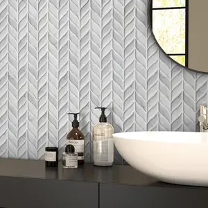 Carreau de mosaïque en verre recyclé Sunwings | Stock aux États-Unis | Feuille de Carrare blanche aspect marbre Mosaïque Carrelage pour mur et sol