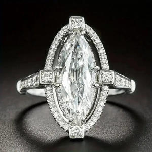 Anello di fidanzamento con diamante taglio marquise in platino per donna, colore D naturale con diamanti laterali A150 - Product Image 2