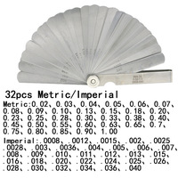 Jeu de 32 jauges d'épaisseur en acier inoxydable de haute précision, métriques/im impériales, 0,02-1 mm, outil de mesure de l'épaisseur de joint en forme de cale