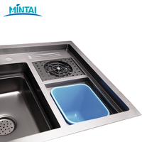 Station de travail de cuisine professionnelle en acier inoxydable, fabriquée à la main, avec évier simple, porte-couteaux, panier de rangement, bac profond de qualité alimentaire, design moderne