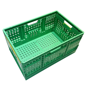 Fabricación de precisión carrito de plástico plegable malla de almacenamiento de verduras caja plegable para supermercado