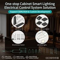 Système de contrôle d'éclairage tout-en-un pour meubles avec capteur de mouvement PIR sans fil, interrupteur tactile de porte à six touches et panneau de réglage CCT pour armoire